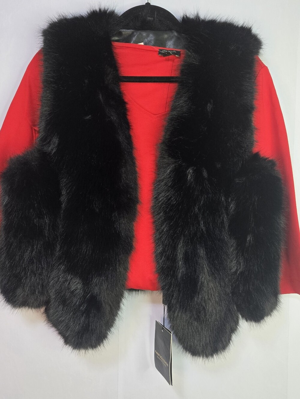 Fanpuguizhen Women's XL Luxurious Black Open Front Faux Fur Winter Vest NWT